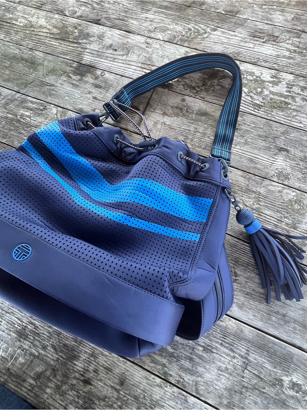 TORY BURCH SPORT BACPAC blue neoprene with tassel